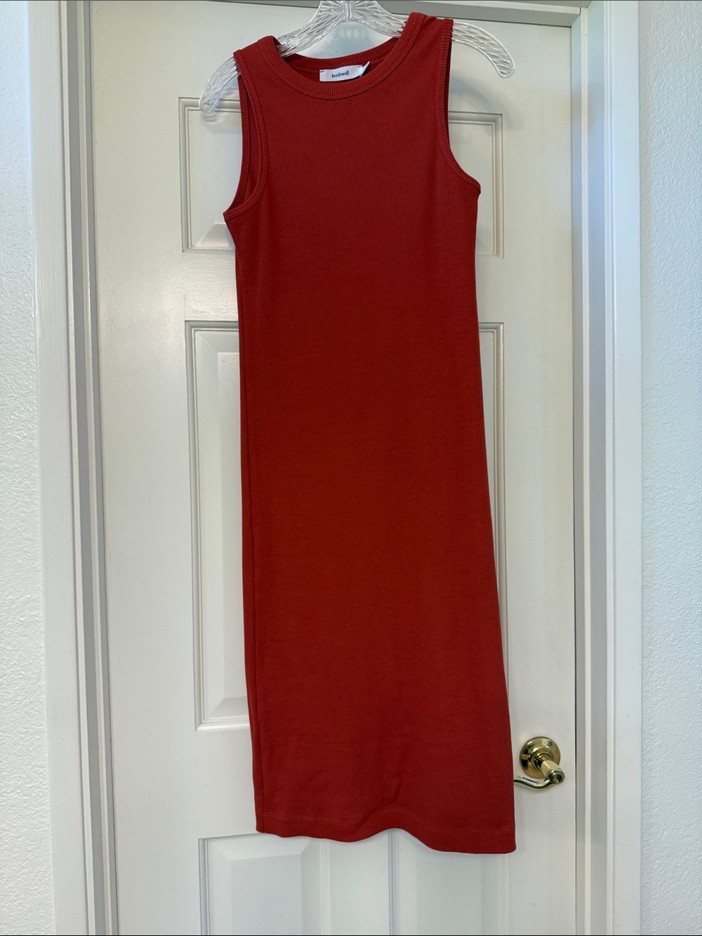 Kettlewell Ribbed sleeveless midi dress. Red orange. Size small. Like new